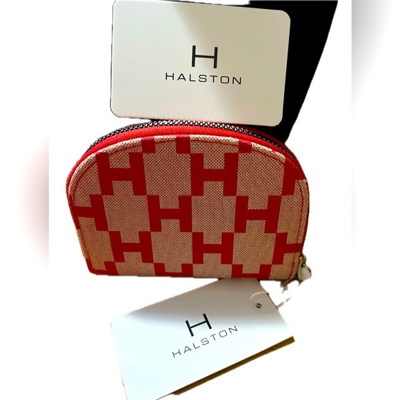 Halston Heritage Red Zip Dome Patterned Pouch - Picture 6 of 7